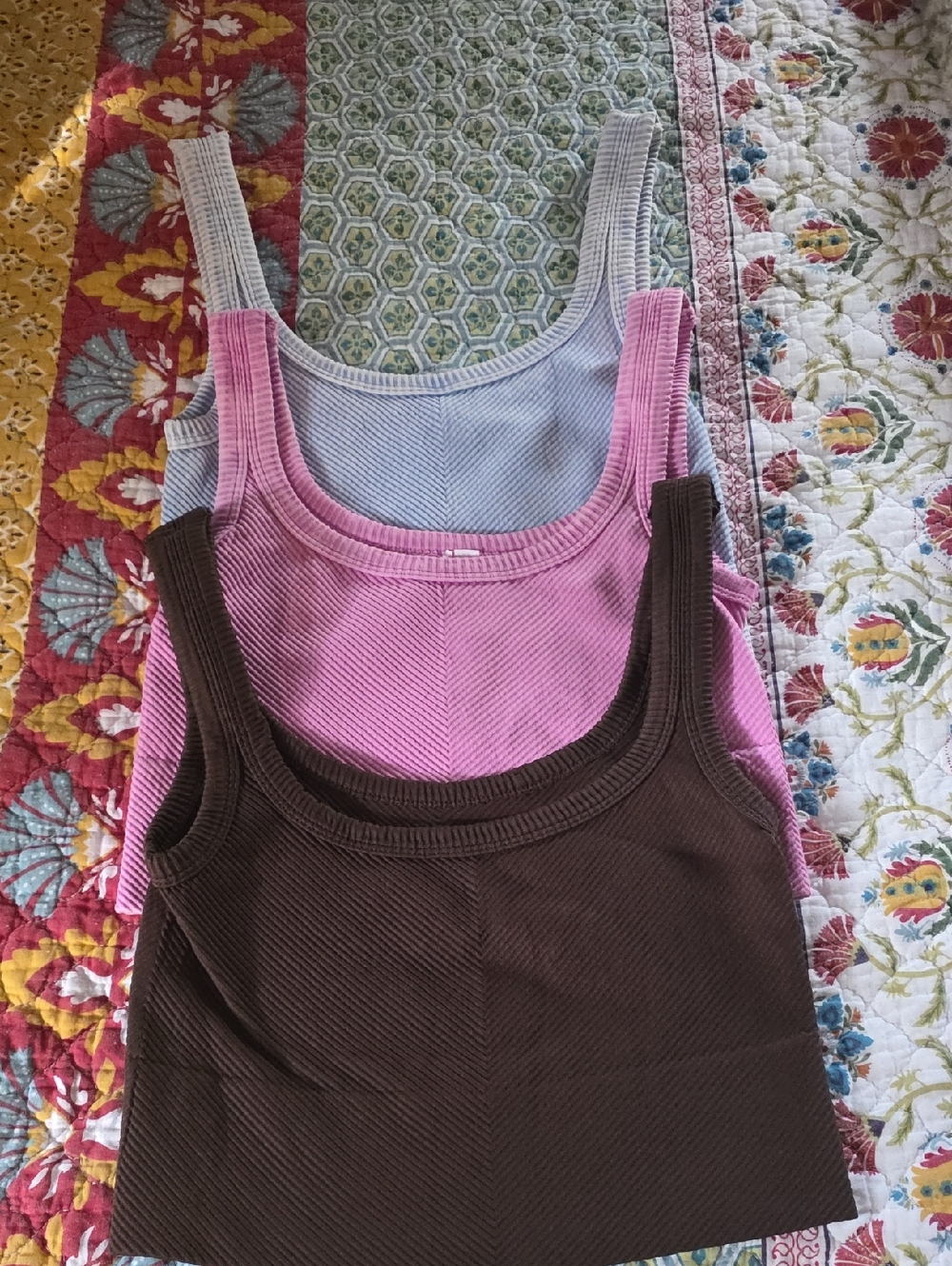 Niki Biki Set of 3 Ribbed Cropped Tank Tops - Brown, Pink, Light Blue